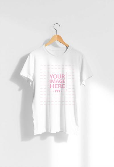 T-Shirt Mockup Hanging on Hanger with White Background for Retail Use