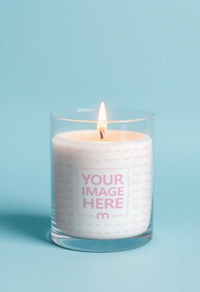 Candle Mockup on Blue Background for Product Showcase