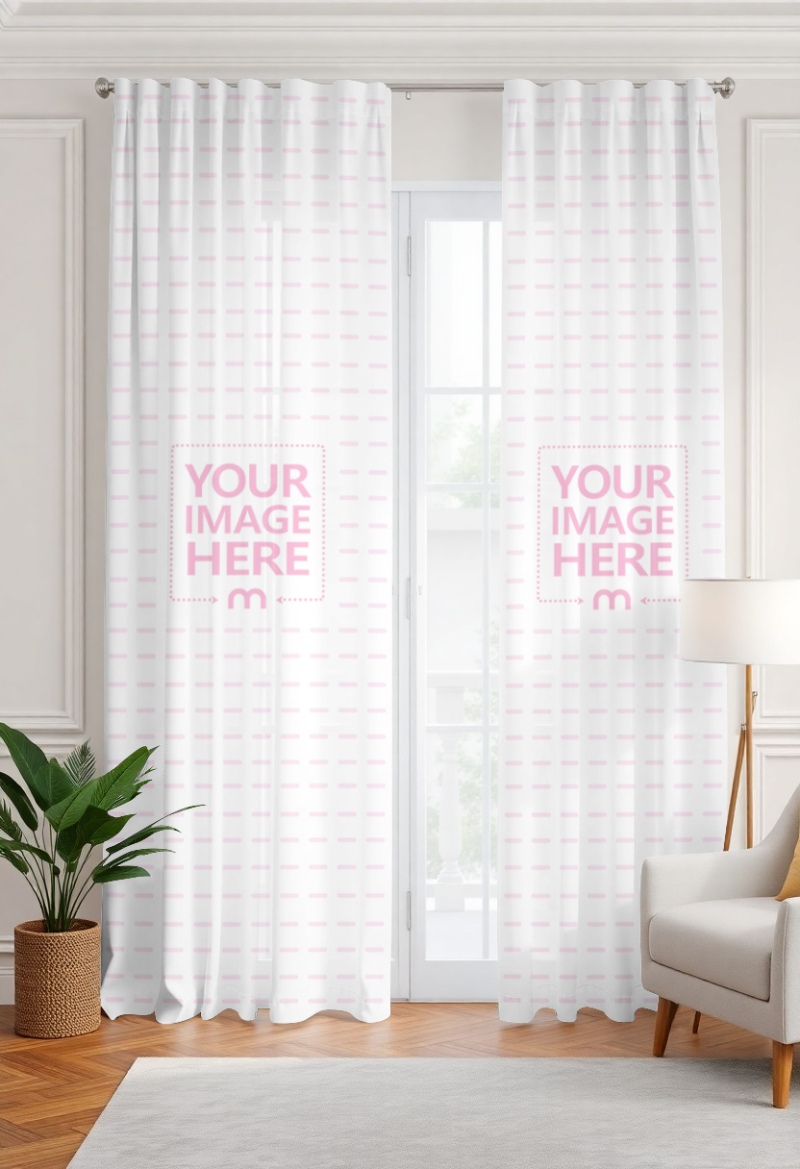 Curtain Mockup in Living Room Interior for Decor Branding preview image