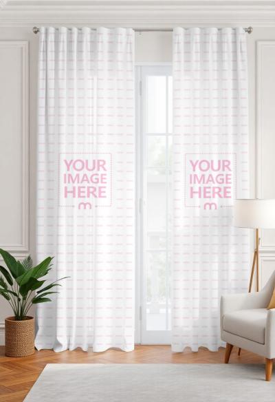 Curtain Mockup in Living Room Interior for Decor Branding