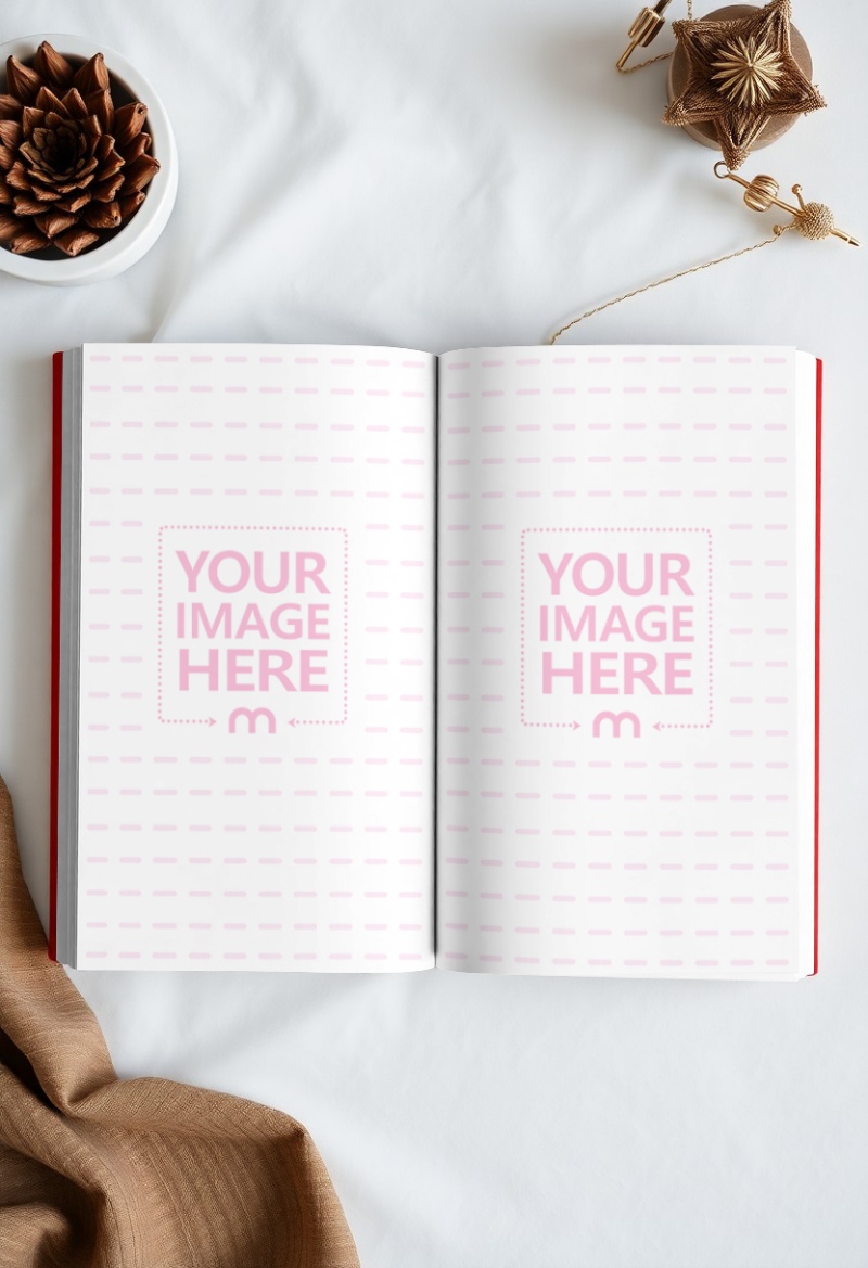 Open Book Page Mockup on Table Scene for Journaling Display preview image