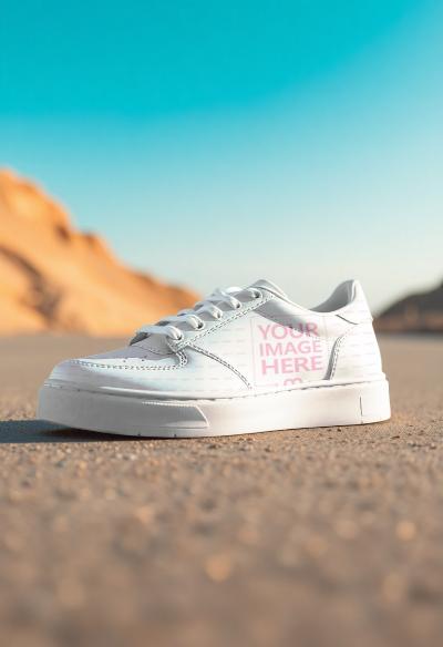 Shoe Mockup with Outdoor Street Scene Background