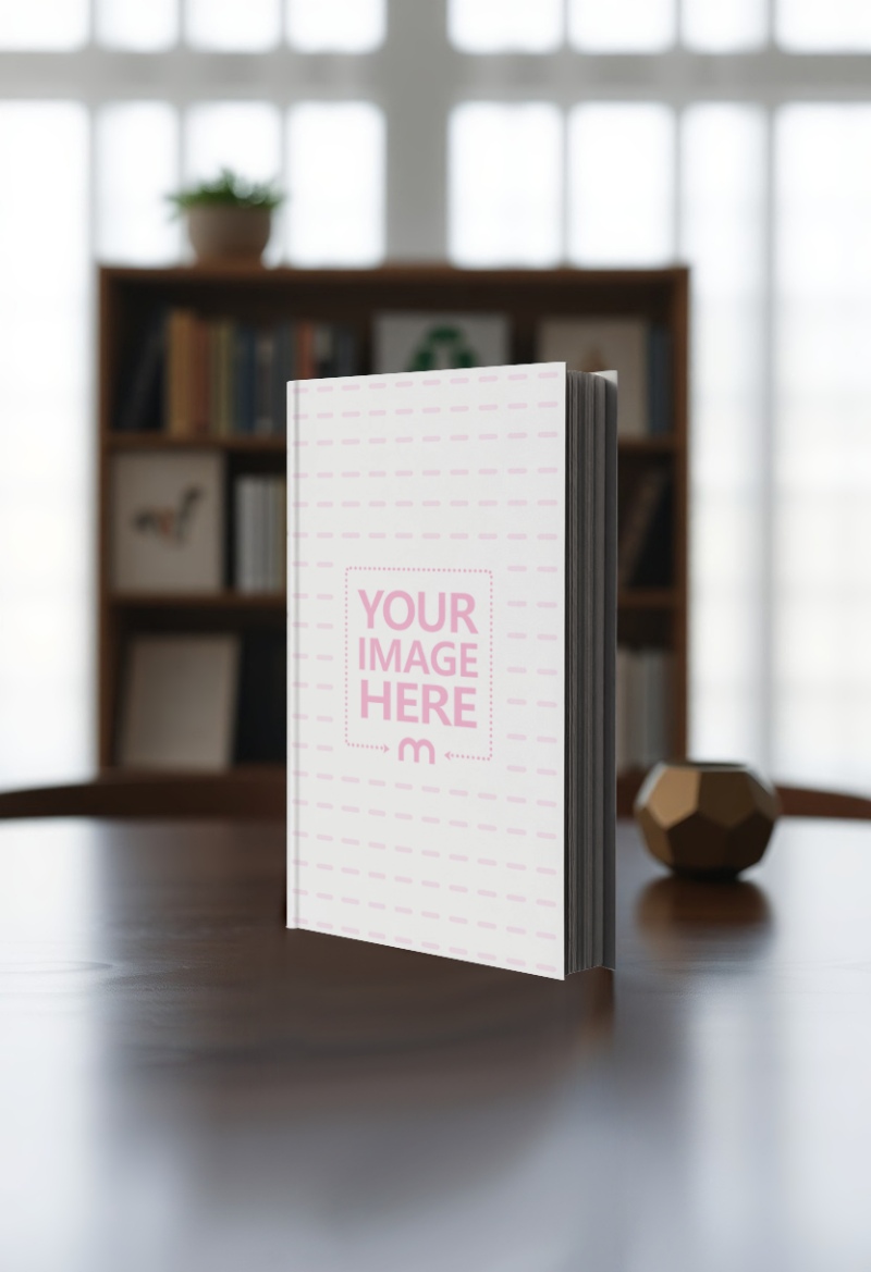 Book Cover Mockup on Wooden Table in Modern Room preview image