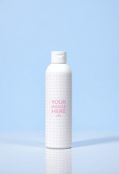 Bottle Label Mockup on Light Blue Background for Product Branding