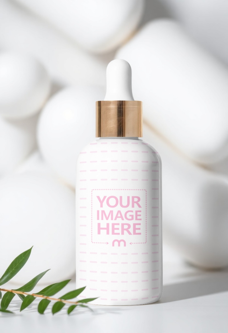 Serum Bottle Label Mockup Styled in Lifestyle Beauty Product Scene preview image