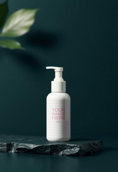 Cosmetic Bottle Label Mockup in Dark Lifestyle Theme for Branding Use