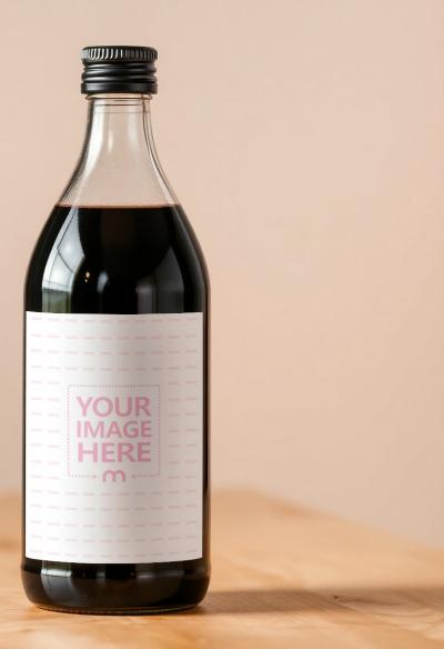 Glass Bottle Label Mockup with Dark Color Liquid