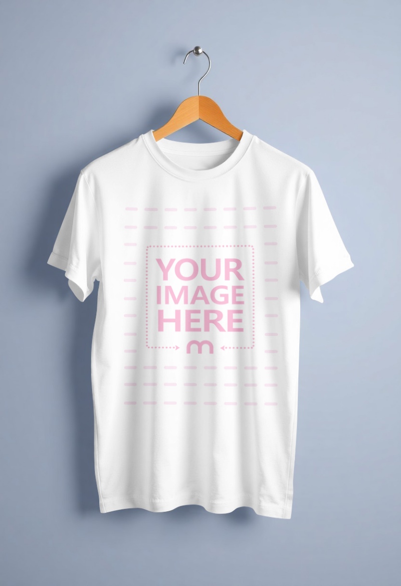 Shirt Mockup on Blue Wall with Small Hook for Fashion Display preview image