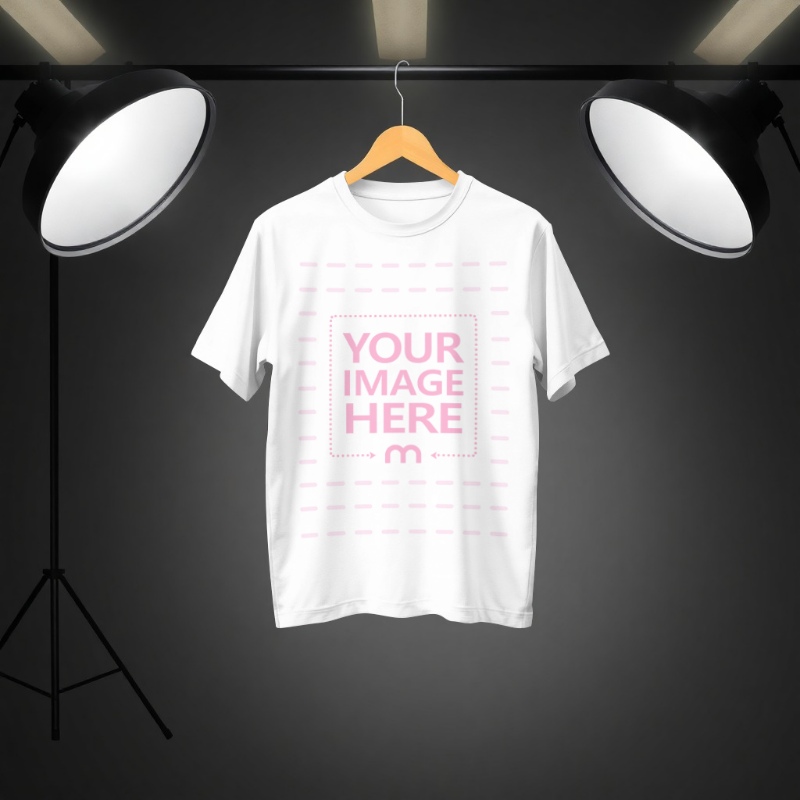 Shirt Mockup on Hanger with Two Lights in Photography Studio preview image