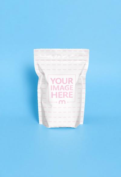 Pouch Mockup on Light Blue Background for Health or Beauty Products