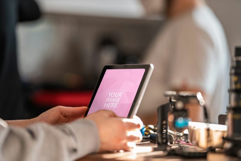 Tablet Mockup in Workshop Setting for App UI design preview image