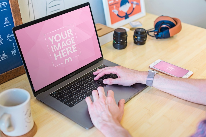 iMac and Smartphone Mockup with Hands for Digital Branding preview image