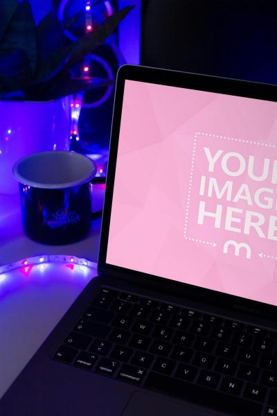 Laptop Half Screen Mockup with Dark Background