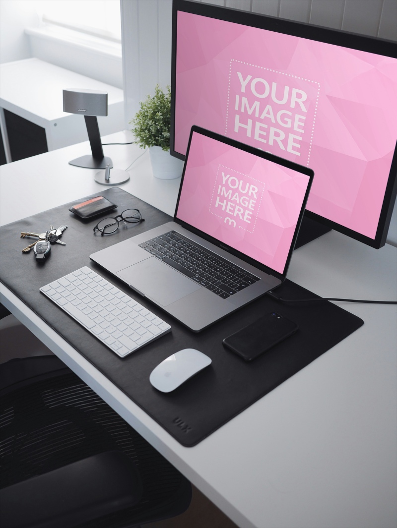Laptop and Large Screen Mockup in Office for Corporate Branding preview image