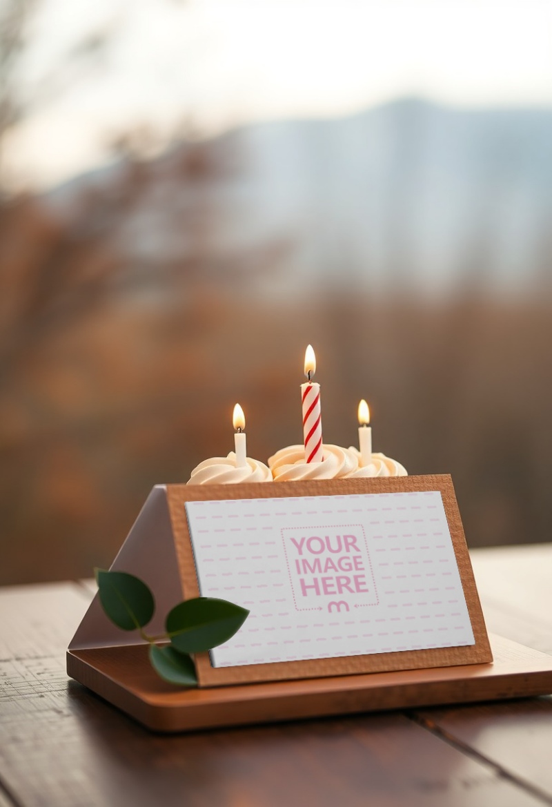 Paper Sign Mockup with Cake for Event Branding Presentation preview image