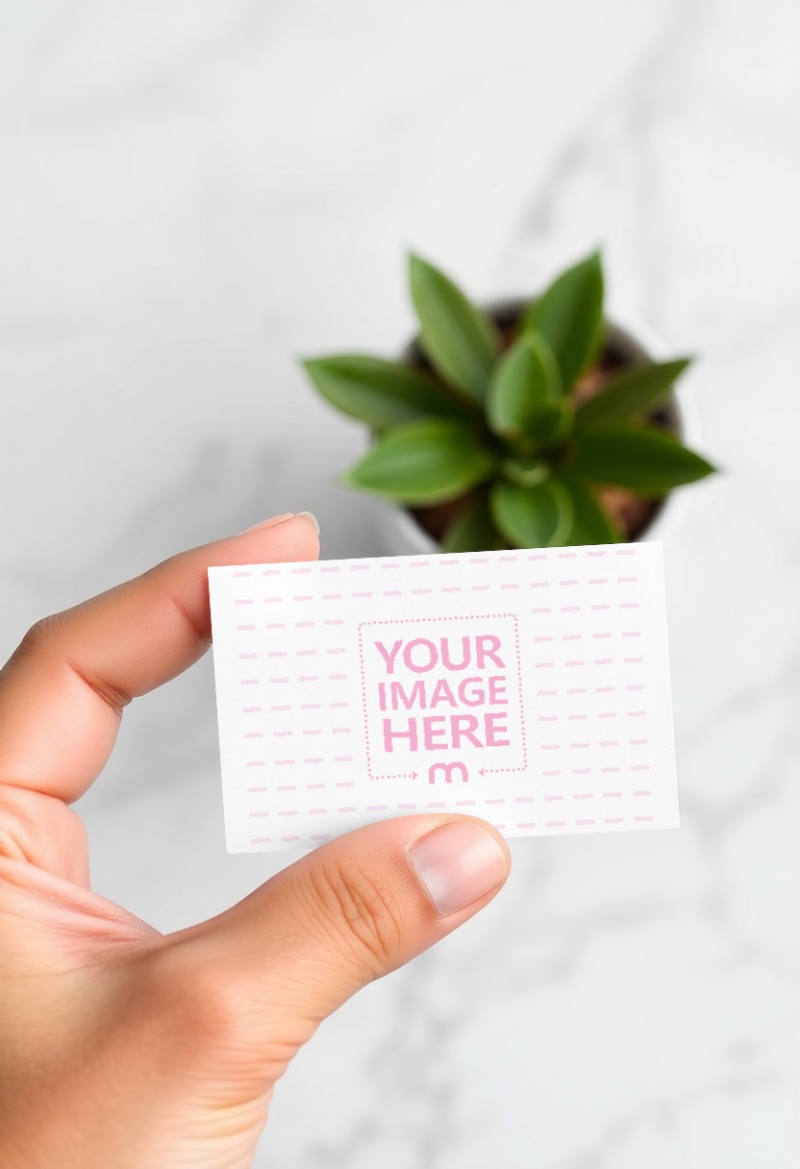Business Card Mockup in Hand with Plant Vase for Branding preview image