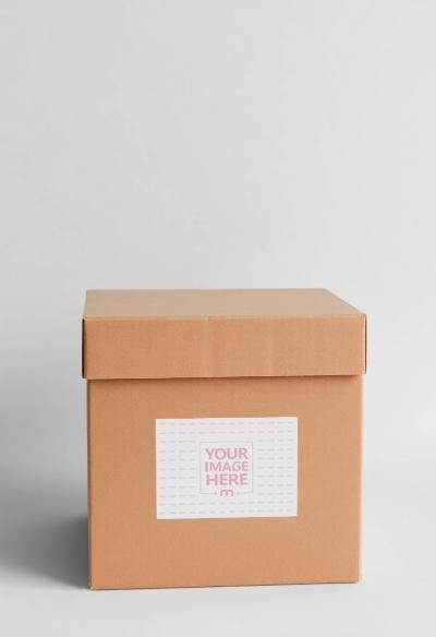Box Label Mockup on White Background for Packaging Branding