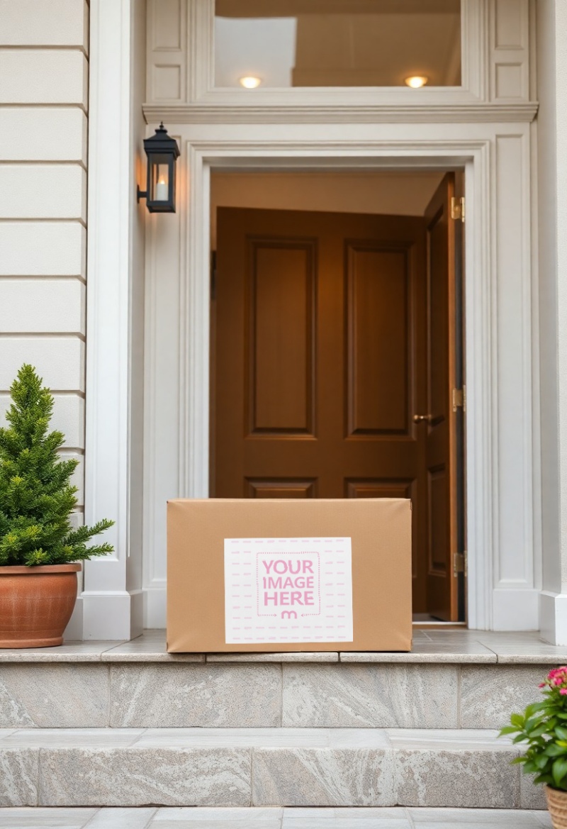 Product Label Mockup on Box in Terrace Scene for Packaging Design preview image