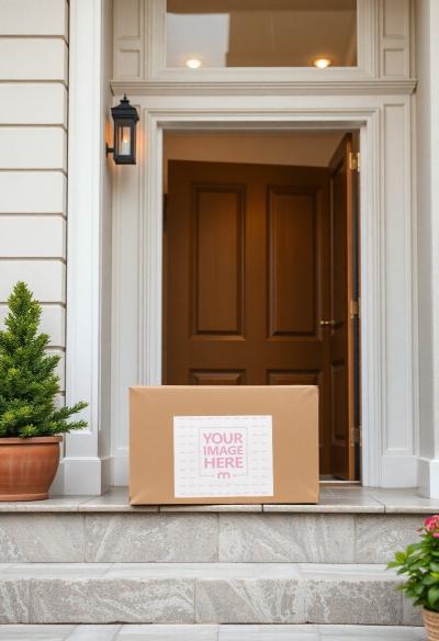 Product Label Mockup on Box in Terrace Scene for Packaging Design
