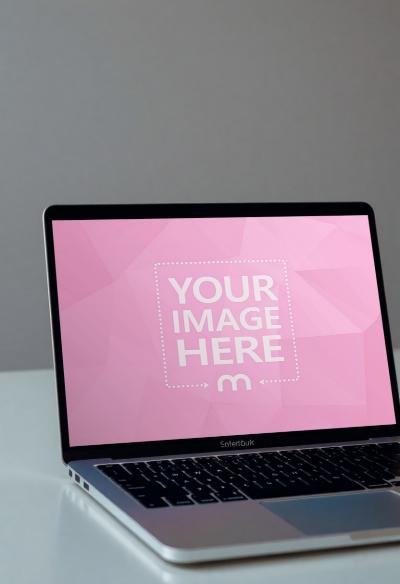 Laptop Mockup on White Floor for Clean Design Presentation