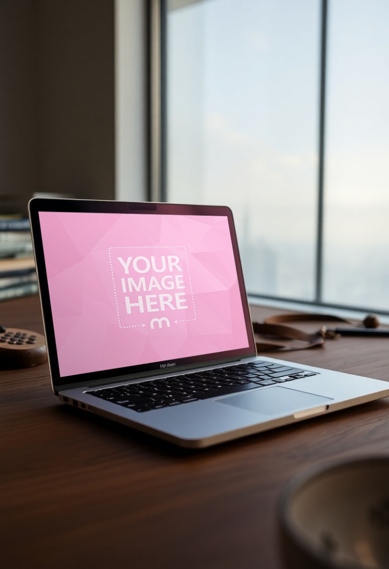 Laptop Mockup on Wooden Table for Image Presentation preview image