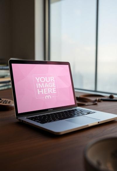 Laptop Mockup on Wooden Table for Image Presentation