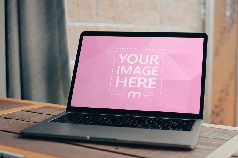 Laptop Mockup with Window Background on Wooden Table preview image