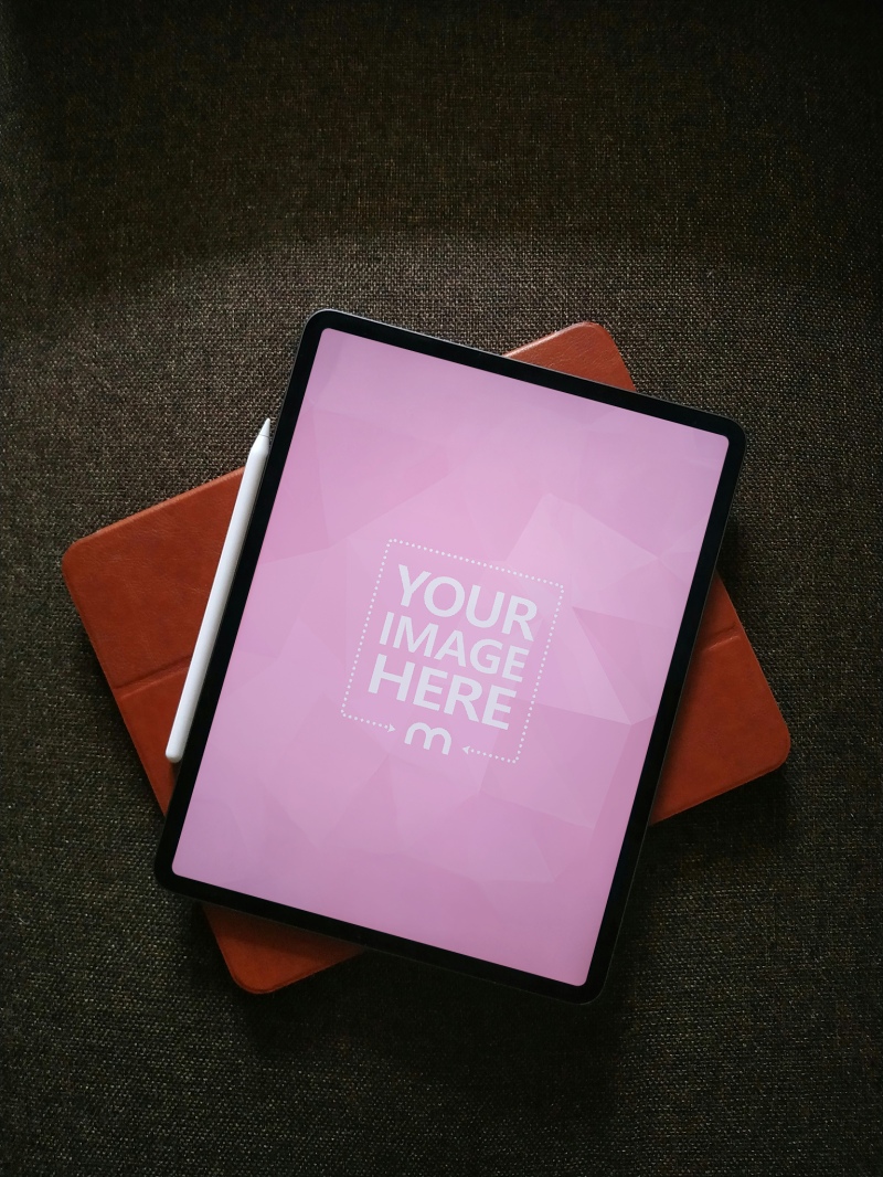 Top View iPad Mockup on Bag with Stylus for App Branding preview image