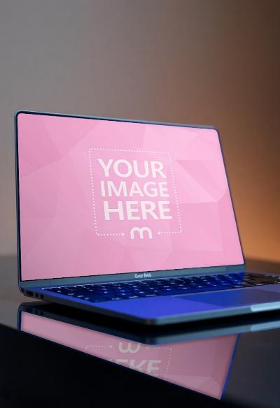 Laptop Mockup on Dark Reflective Table for Tech Branding