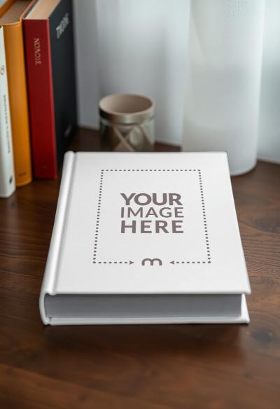 Book Cover Mockup on Wooden Table at Home for Simple Cover Design