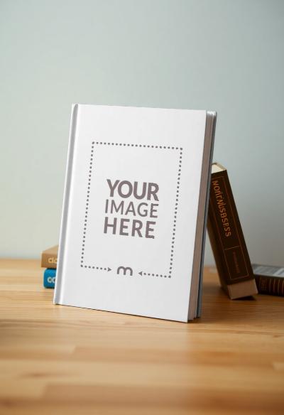 Book Cover Mockup Standing on Wooden Table for Author Showcase