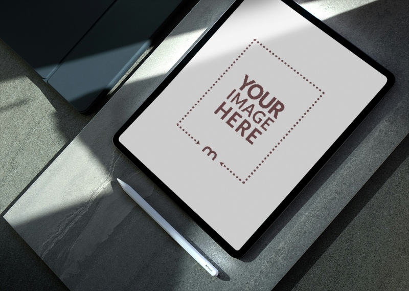 iPad Mockup on Dark Stone Background for Tech Branding Ads preview image