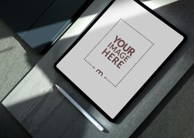 iPad Mockup on Dark Stone Background for Tech Branding Ads