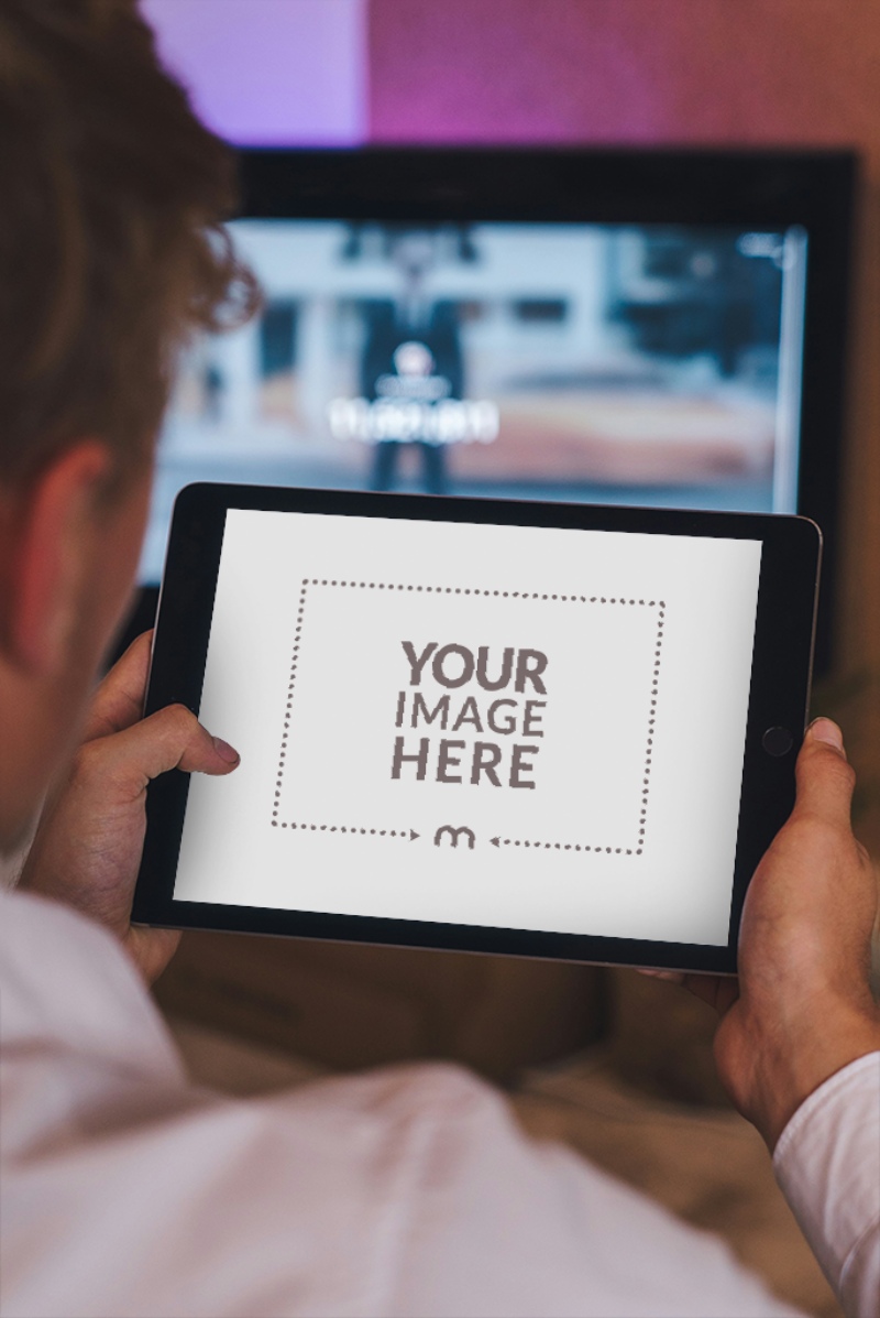 iPad Mockup with Person for Sports Ad preview image