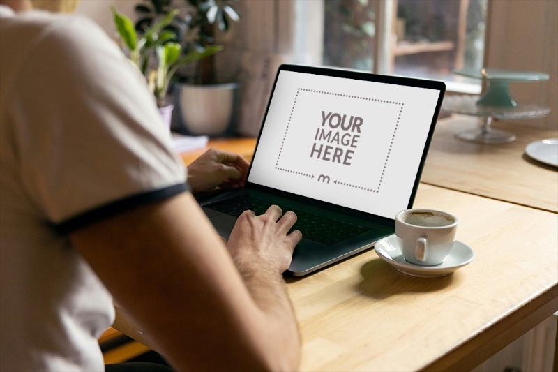 Laptop Mockup with Person Working at Home preview image