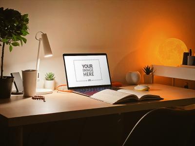 Laptop Screen Mockup at Night Home Table for Creative Professionals