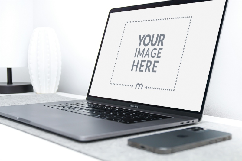 Laptop Screen Mockup in Home Office for Tech Branding preview image