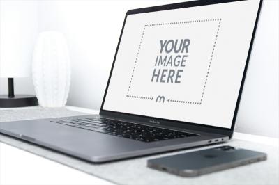 Laptop Screen Mockup in Home Office for Tech Branding