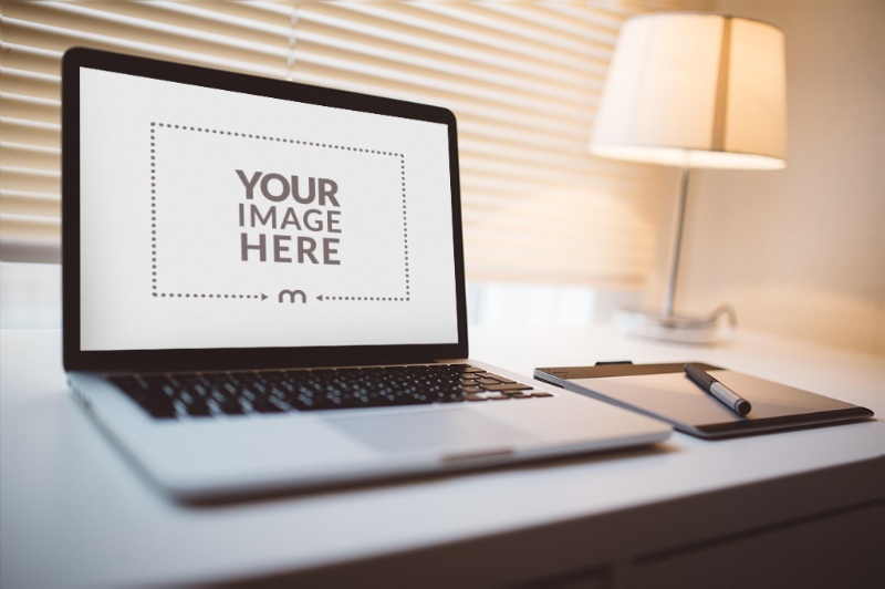 Laptop Screen Mockup in Home Office Setup for Productivity Ads preview image