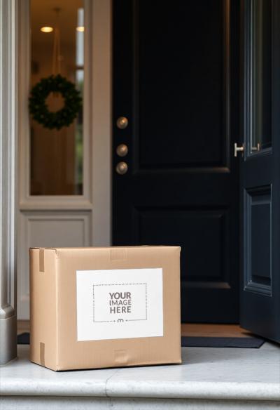 Packaging Label Mockup on Cardboard Box