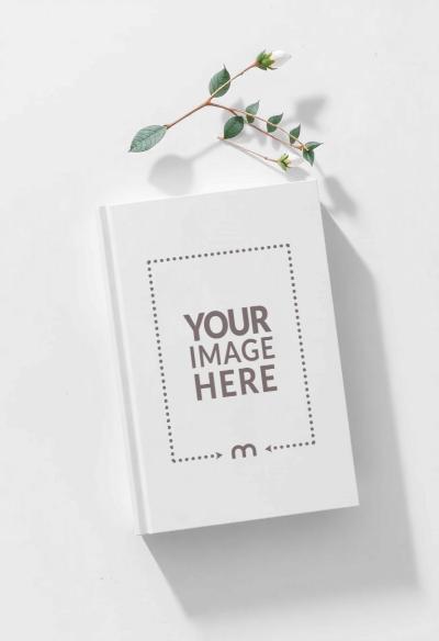 Top View Book Cover Mockup on White Aesthetic Background