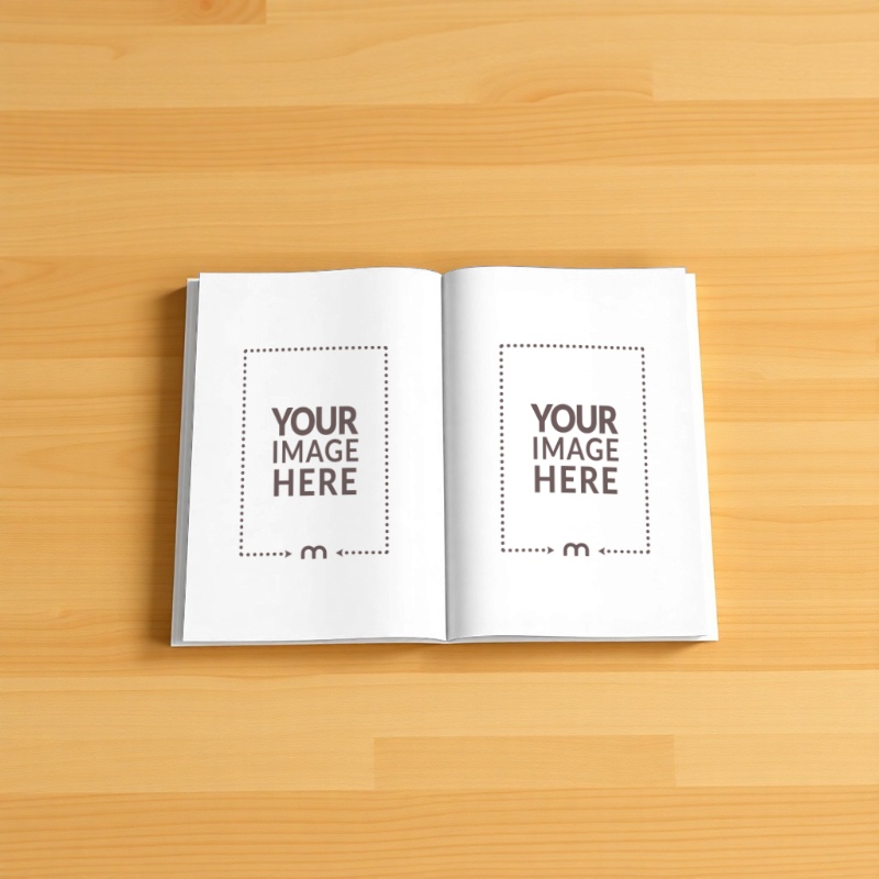 Top View Open Book Pages Mockup on Wooden Table preview image