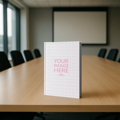 Book Cover Mockup on Conference Room for Business Writers