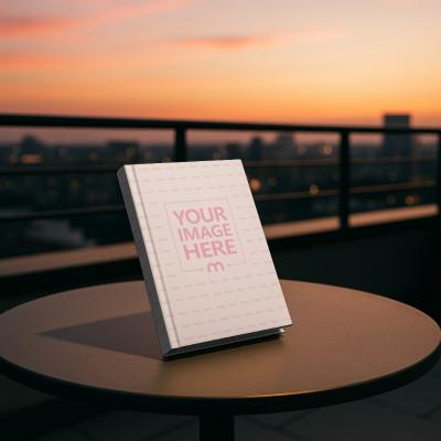 Book Cover Mockup on Round Table at Café Background