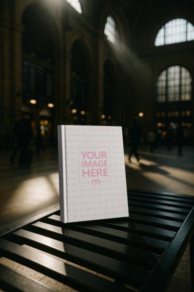 Book Cover Mockup on Iron Bench Indoors for Architectural Books