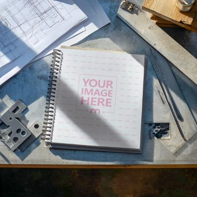 Notebook Cover Mockup on Table with for Construction Projects