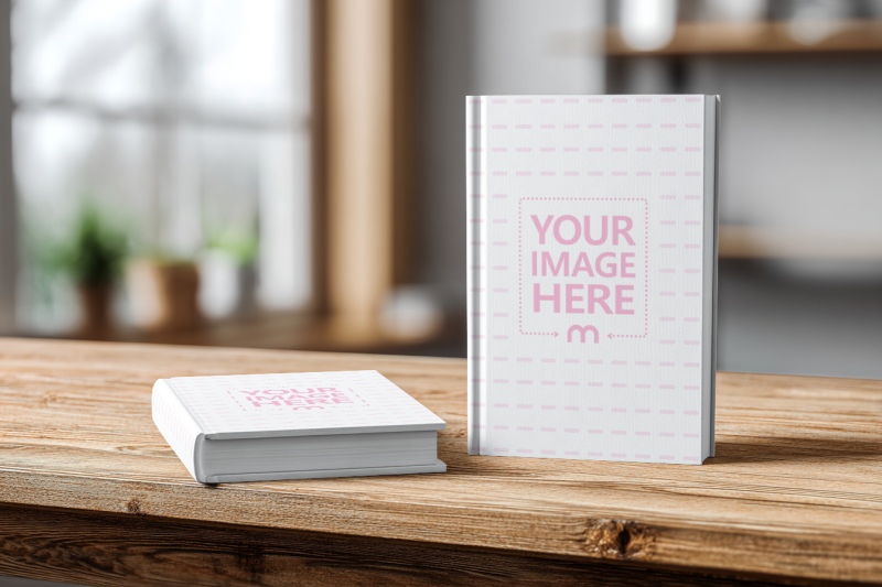 Two Book Cover Mockups on Wooden Table for Publishing Display preview image