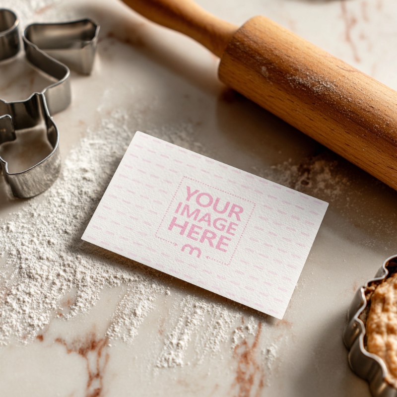 Business Card Mockup on Kitchen Table for Culinary Companies preview image