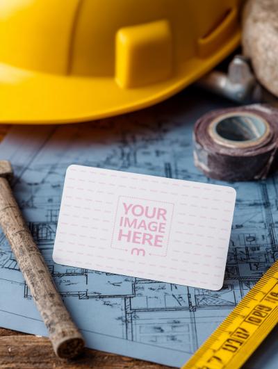 Business Card Mockup on Sketch Paper for Architect Portfolio Display
