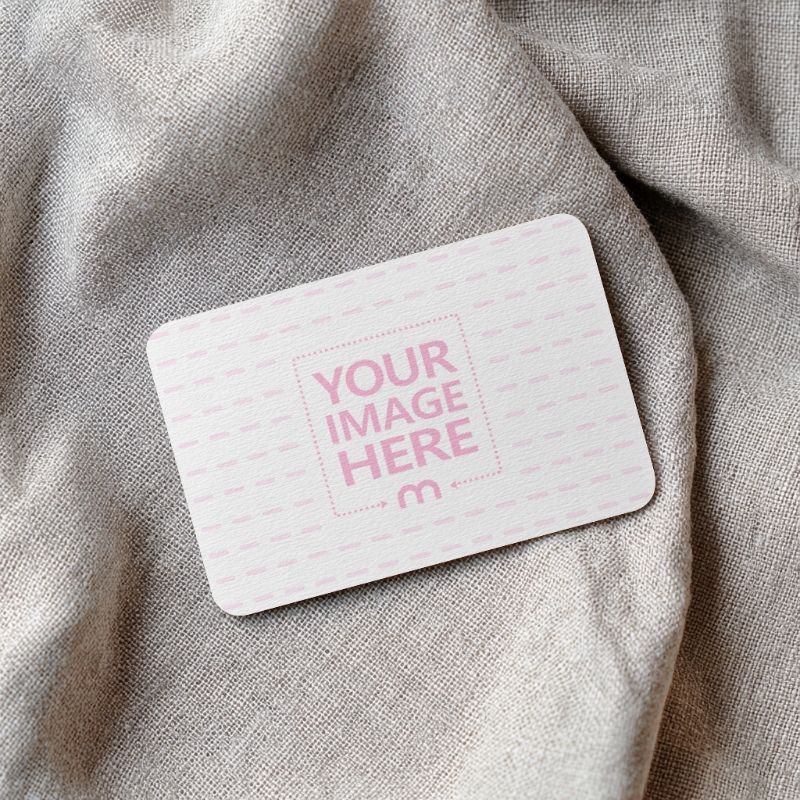 Rounded Business Card Mockup on Fabric Surface for Elegant Branding preview image